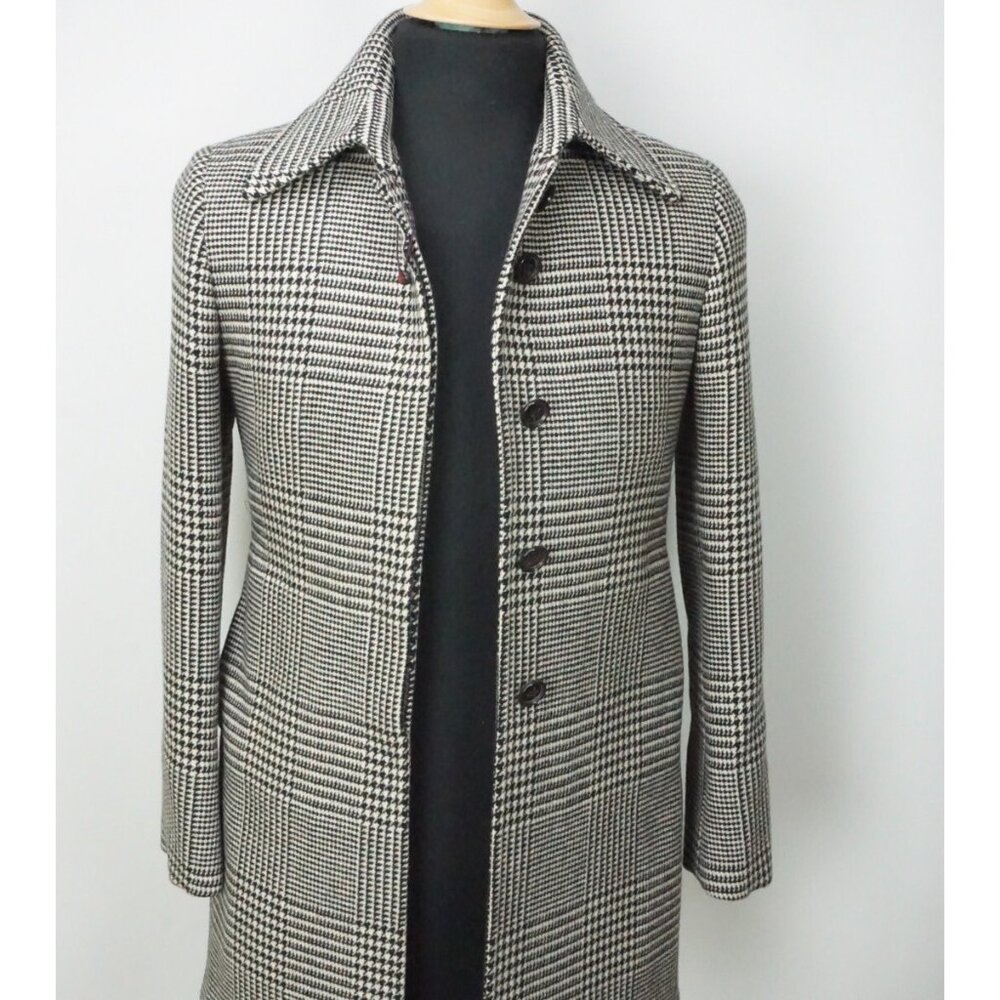 Isaia Napoli White Black Houndstooth Check Woven Cashmere Blend Coat Sz 48R EU